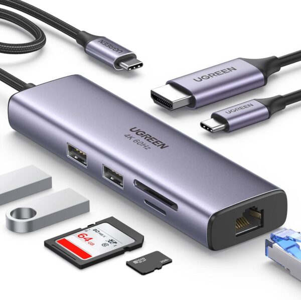 UGREEN 60515 7-in-1 USB-C Hub with Gigabit Ethernet & 4K HDMI (New)