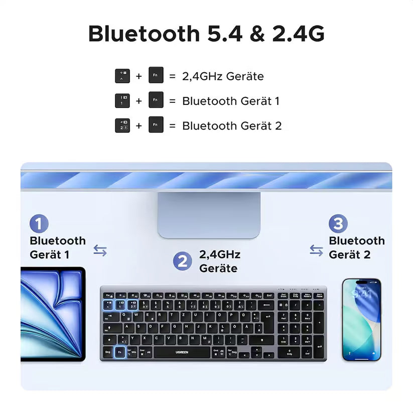 UGREEN K552 75163 Wireless Bluetooth Keyboard Grey (New)
