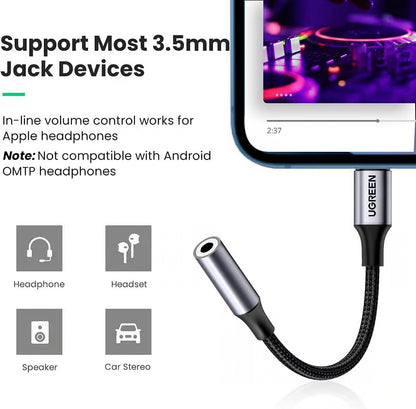 UGREEN 30756 Lightning to 3.5mm Headphone Adapter - Apple MFi Certified 10cm