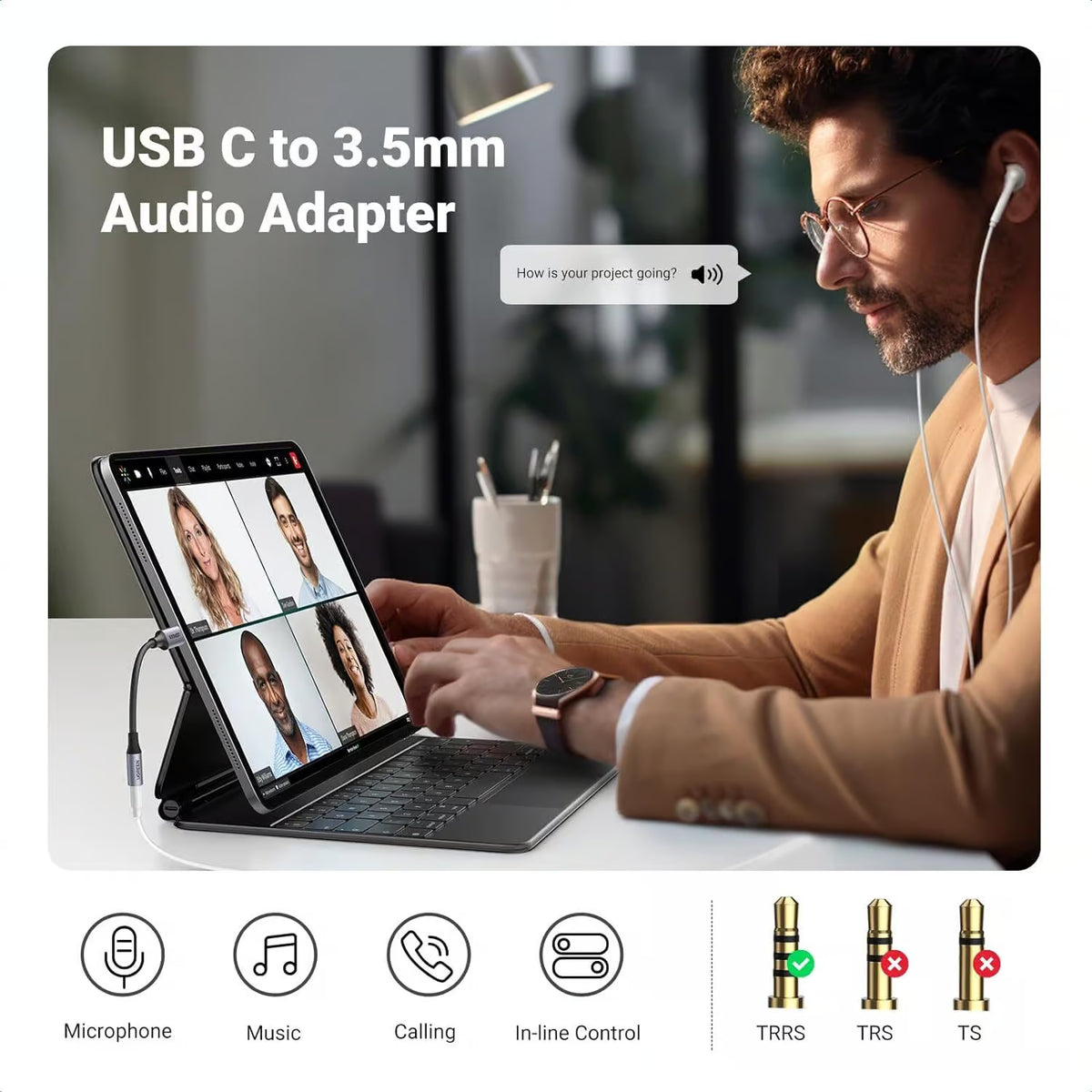 UGREEN 80154 USB-C to 3.5mm Audio Adapter - Hi-Fi DAC Braided 10CM