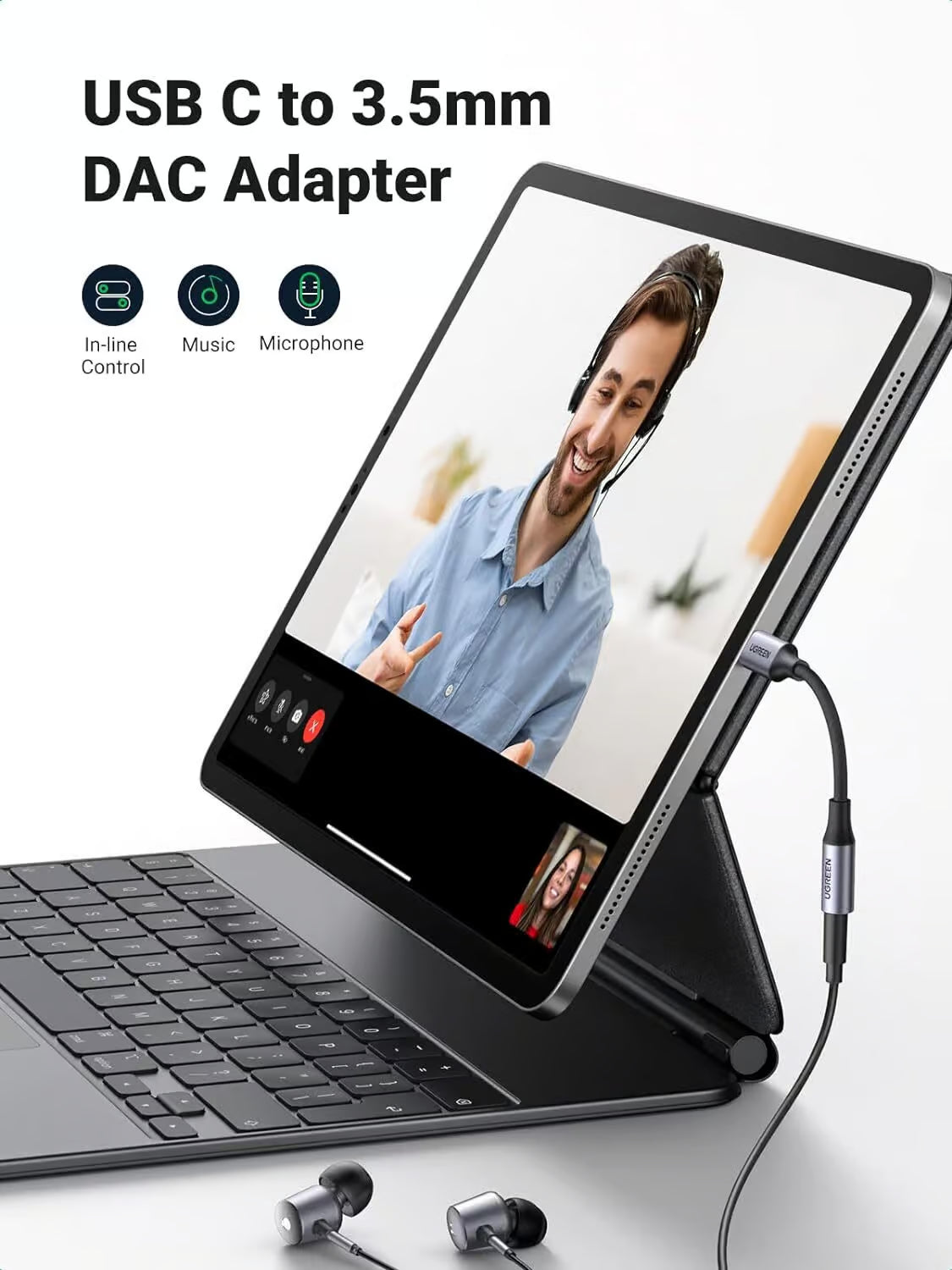UGREEN 80154 USB-C to 3.5mm Audio Adapter - Hi-Fi DAC Braided 10CM