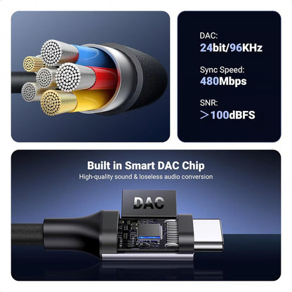 UGREEN 80154 USB-C to 3.5mm Audio Adapter - Hi-Fi DAC Braided 10CM