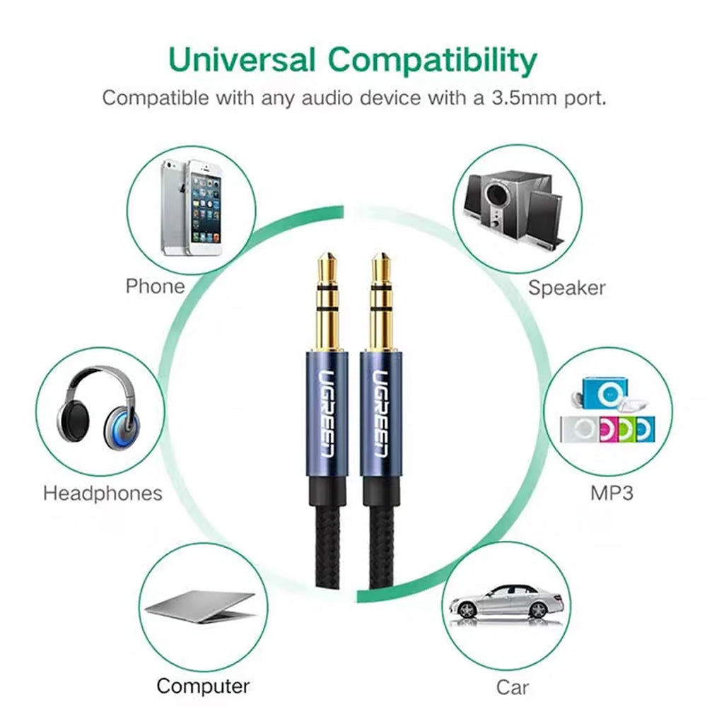 UGREEN 10686 3.5mm Male to Male Aux Audio Cable - 1.5M Braided Gold-Plated
