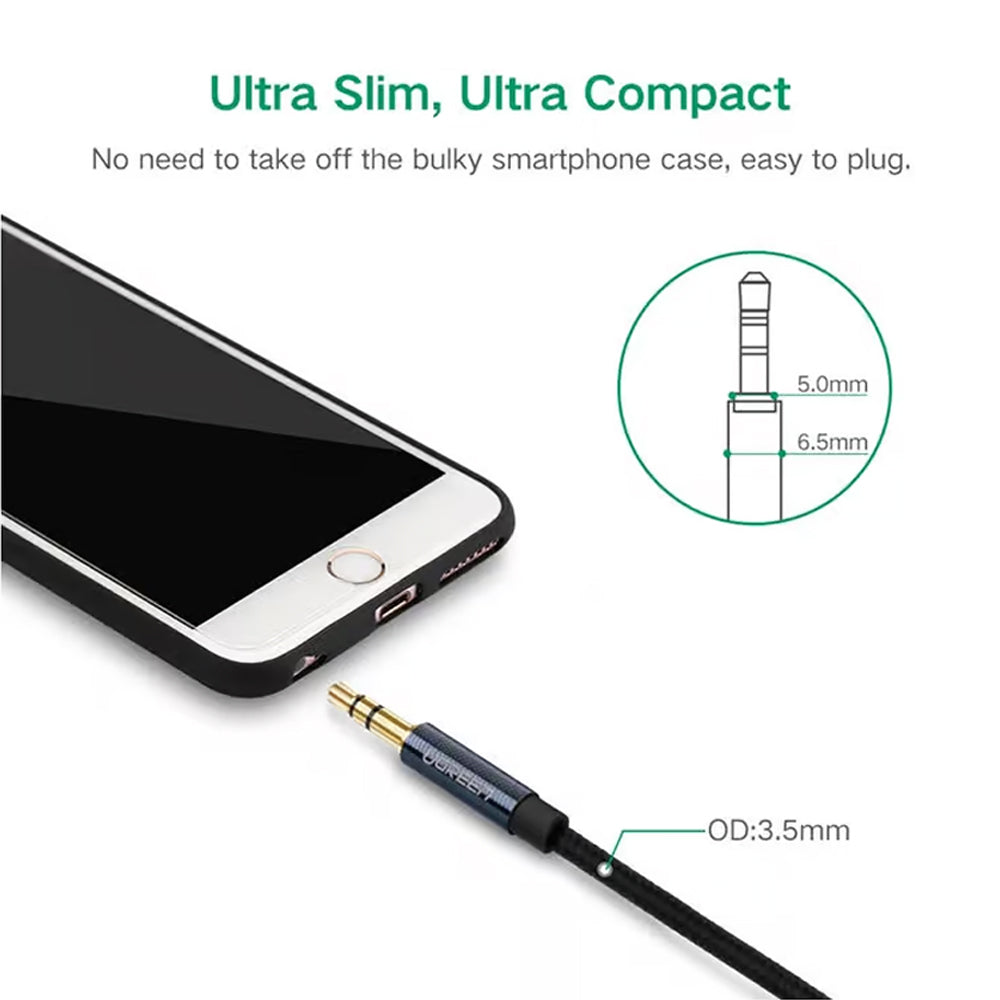 UGREEN 10686 3.5mm Male to Male Aux Audio Cable - 1.5M Braided Gold-Plated