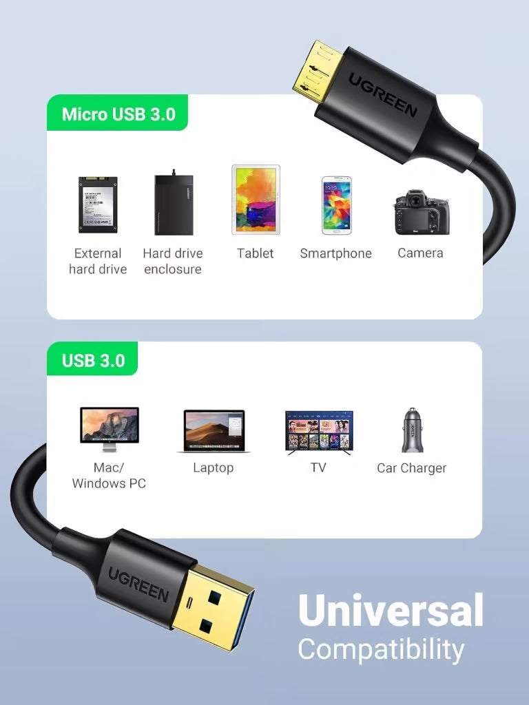 UGREEN 10841 - USB 3.0 A Male to Micro USB 3.0 Male Cable 1M (New)