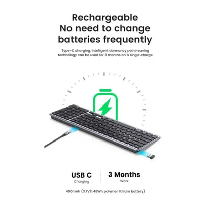 UGREEN 15258 Dual-Mode Ultra Slim Wireless Keyboard (New)