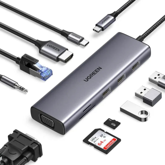 UGREEN 15601 10-in-1 USB-C Dual Monitor Hub with HDMI & VGA (New)