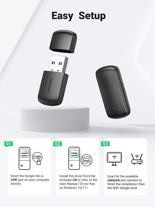 UGREEN 20204 AC650 Dual-Band Wireless USB Wi-Fi Adapter (New)
