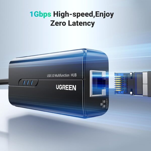 UGREEN 20265 USB 3.0 3-Port Hub with Gigabit Ethernet Adapter (New)