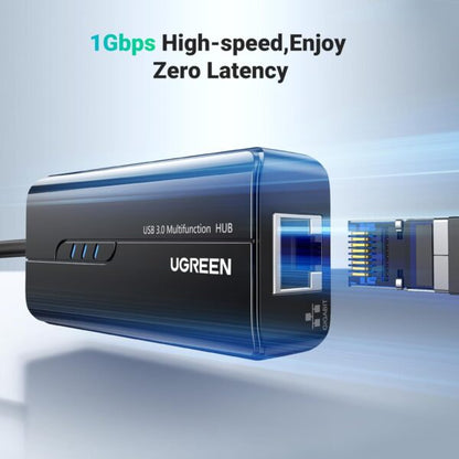 UGREEN 20265 USB 3.0 3-Port Hub with Gigabit Ethernet Adapter (New)