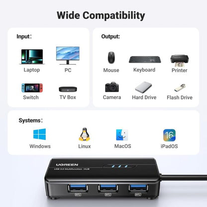 UGREEN 20265 USB 3.0 3-Port Hub with Gigabit Ethernet Adapter (New)