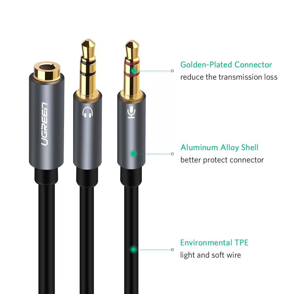 UGREEN 20899 3.5mm Audio Splitter Cable – 1 Female to 2 Male