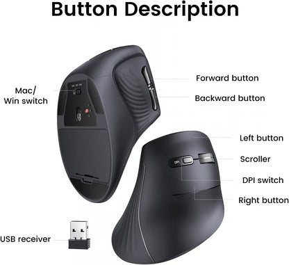 UGREEN 25444 Multi-Mode Vertical Ergonomic Mouse (New)