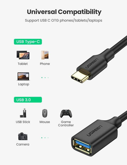 UGREEN 30701 USB-C to USB 3.0 A High-Speed OTG Cable (New)