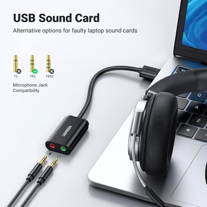 UGREEN 30724 USB-A to Dual 3.5mm External Sound Card 15cm (New)