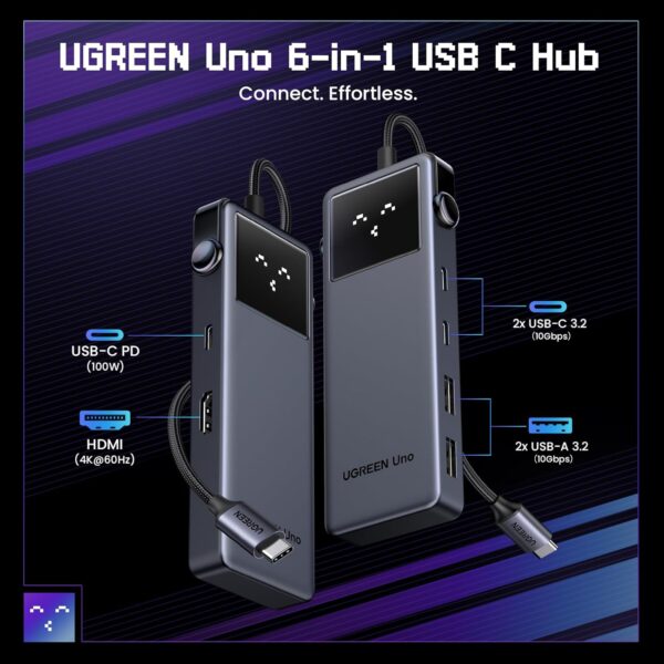 UGREEN 35998 Uno 6-in-1 USB-C Hub - 10Gbps & 4K@60Hz HDMI (New)