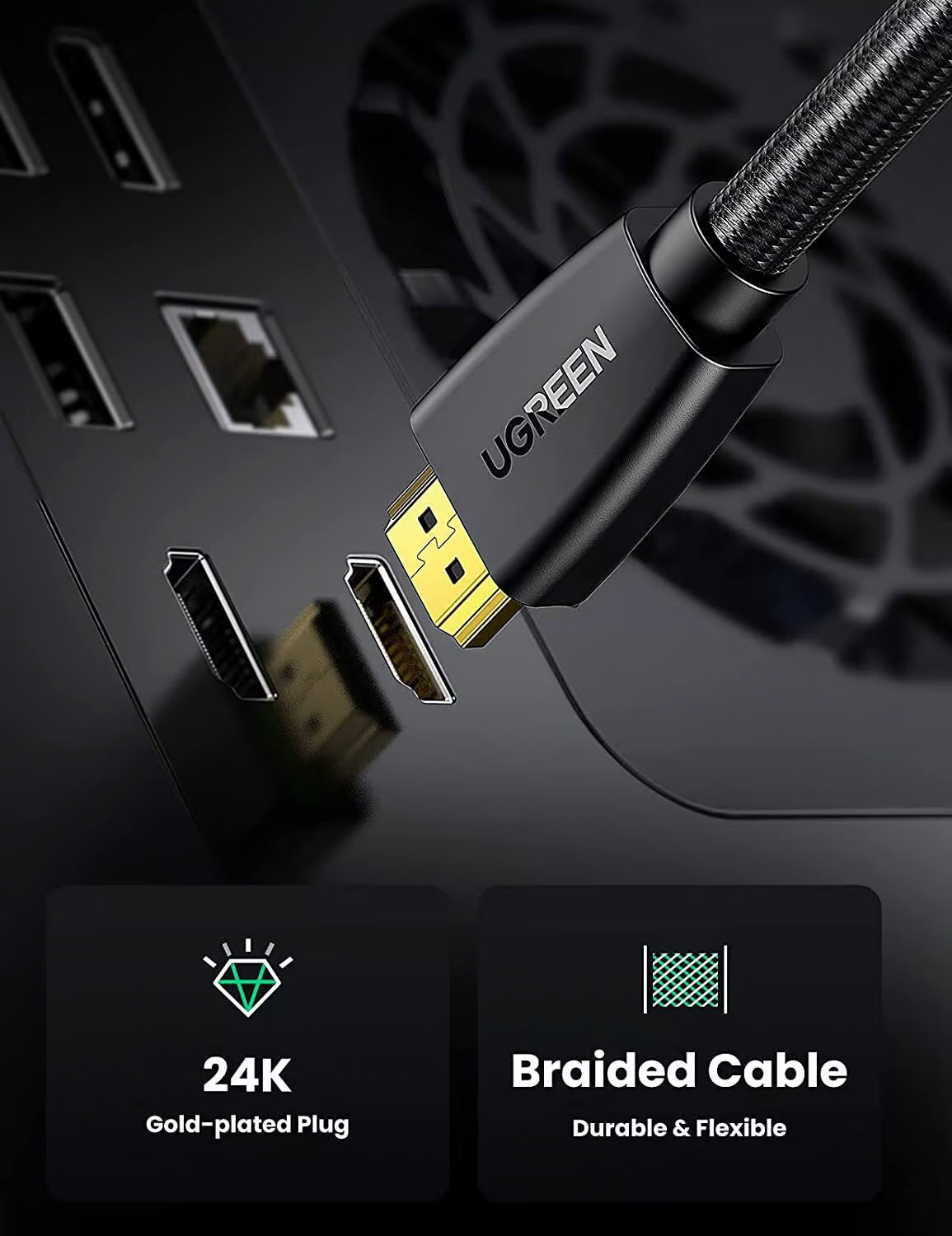UGREEN 40416 - 15m 4K HDMI 2.0 Male to Male Cable with Braid (New)