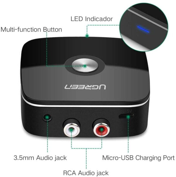 UGREEN 40759 Bluetooth 5.1 Audio Receiver with 3.5mm & 2RCA (New)