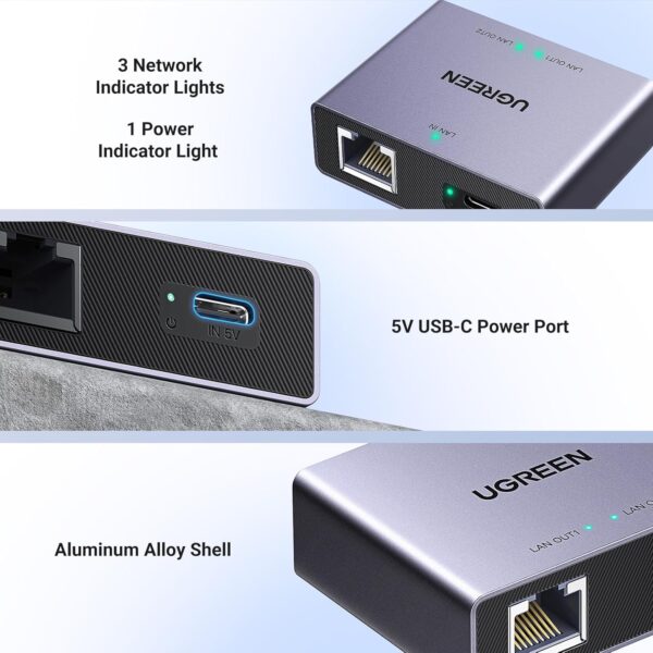 UGREEN 45311 Gigabit Ethernet Splitter 1-to-2 Network Adapter (New)