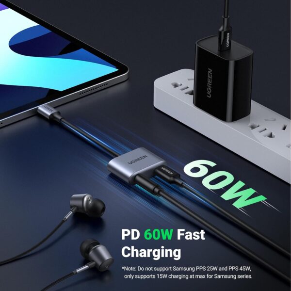UGREEN 60164 USB-C to 3.5mm Audio Adapter with 60W PD (New)