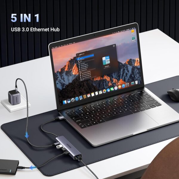 UGREEN 60554 USB 3.0 Hub with Gigabit LAN & Power Port (New)