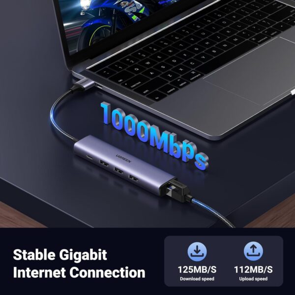 UGREEN 60554 USB 3.0 Hub with Gigabit LAN & Power Port (New)