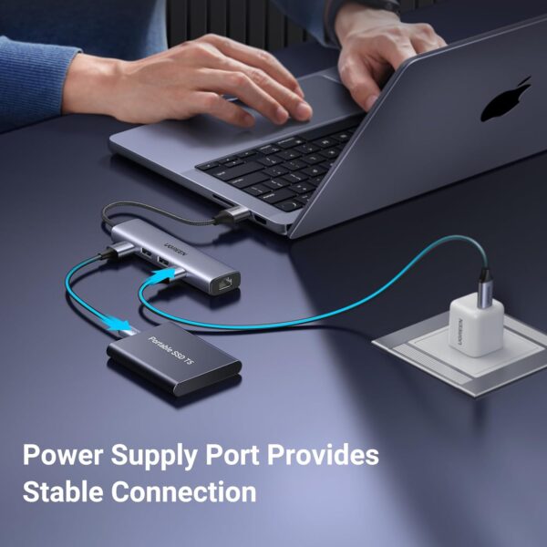 UGREEN 60554 USB 3.0 Hub with Gigabit LAN & Power Port (New)