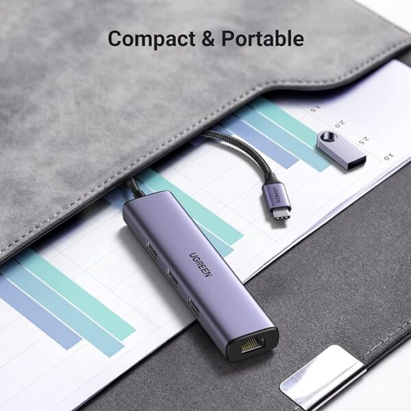 UGREEN 60600 USB-C to 3-Port USB 3.0 Hub with Gigabit LAN (New)