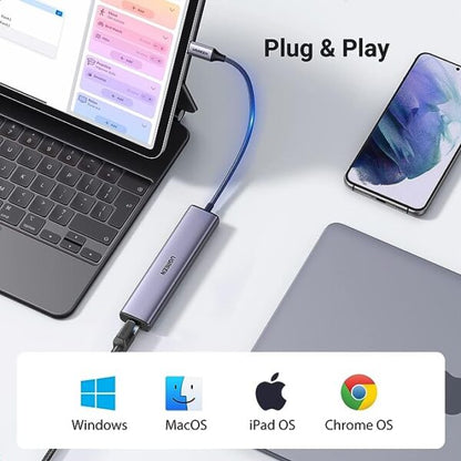 UGREEN 60600 USB-C to 3-Port USB 3.0 Hub with Gigabit LAN (New)