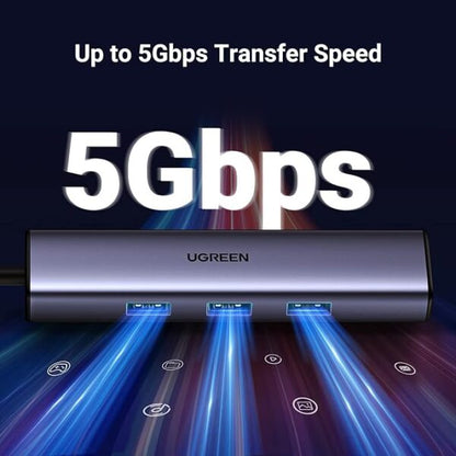 UGREEN 60600 USB-C to 3-Port USB 3.0 Hub with Gigabit LAN (New)