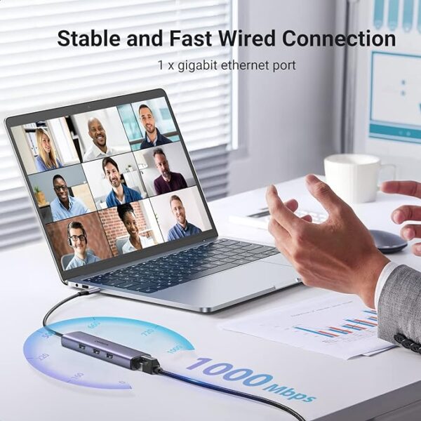 UGREEN 60600 USB-C to 3-Port USB 3.0 Hub with Gigabit LAN (New)