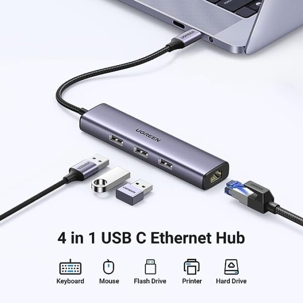UGREEN 60600 USB-C to 3-Port USB 3.0 Hub with Gigabit LAN (New)