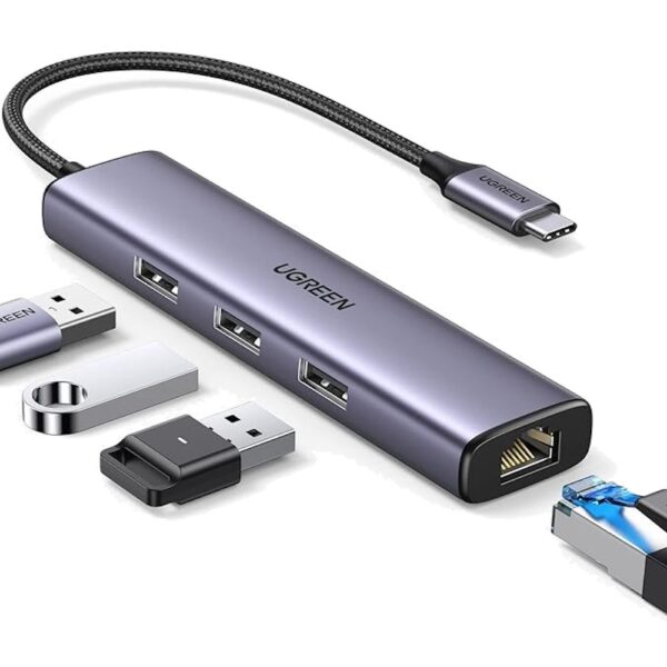UGREEN 60600 USB-C to 3-Port USB 3.0 Hub with Gigabit LAN (New)