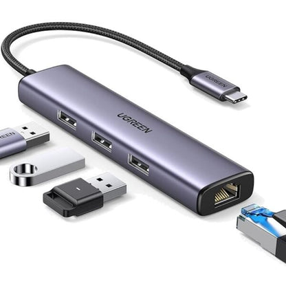 UGREEN 60600 USB-C to 3-Port USB 3.0 Hub with Gigabit LAN (New)