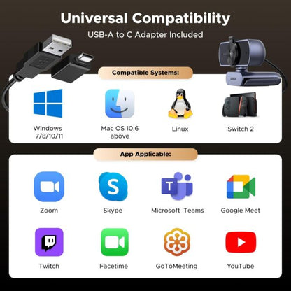 UGREEN 65381 4K Ultra HD 1080P 60FPS USB Webcam (New)