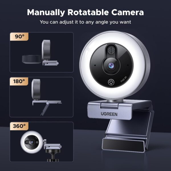 UGREEN 65857 2K Webcam with 4-Level Adjustable Ring Light (New)