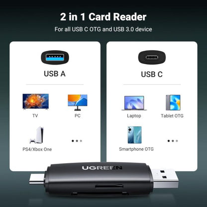 UGREEN 80191 USB-C & USB 3.0 SD/TF Card Reader Black (New)