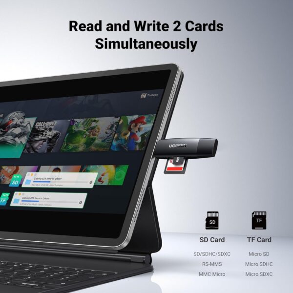 UGREEN 80191 USB-C & USB 3.0 SD/TF Card Reader Black (New)