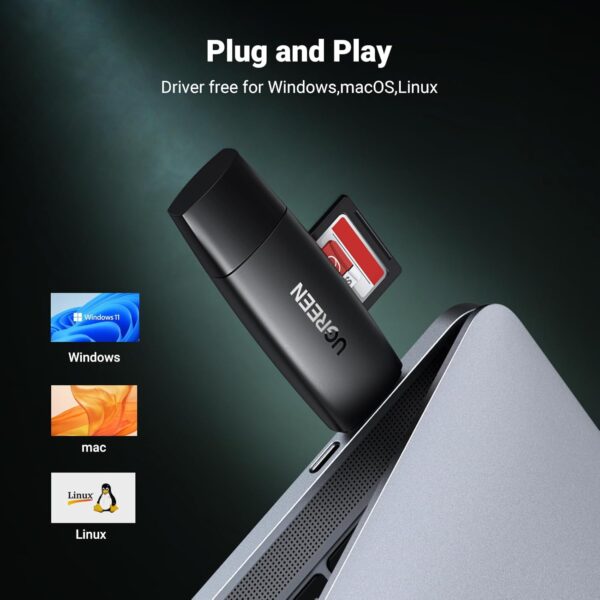 UGREEN 80191 USB-C & USB 3.0 SD/TF Card Reader Black (New)
