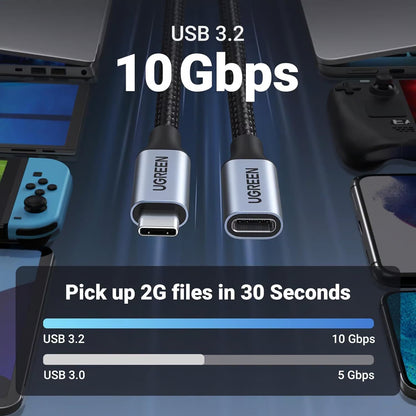 UGREEN 80810 USB-C 3.1 Extension Cable - 10Gbps 100W PD 0.5M