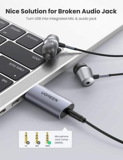 UGREEN 80864 USB-A to 3.5mm Aluminum Sound Adapter Gray (New)