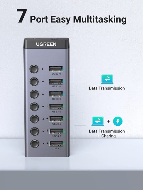 UGREEN 90307 7-Port USB 3.0 Powered Hub with 12V EU Adapter (New)