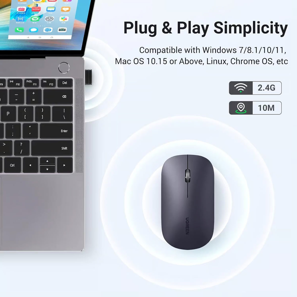 UGREEN 90372 Portable Wireless Mouse Black (New)