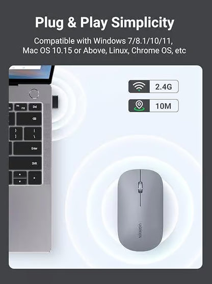 UGREEN 90373 Ultra Slim Wireless Mouse Light Gray (New)