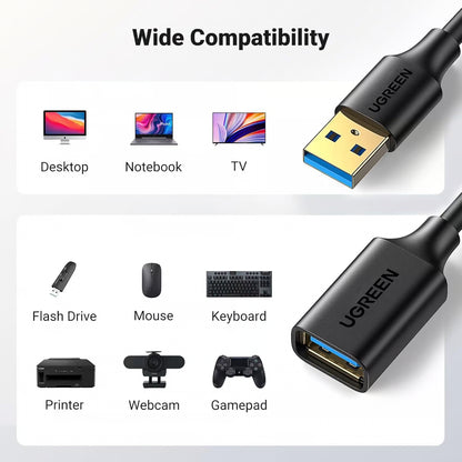 UGREEN 90722 USB 3.0 Extension Cable - 5 Meter, High Speed 5Gbps, Gold-Plated Connectors (Brand New)
