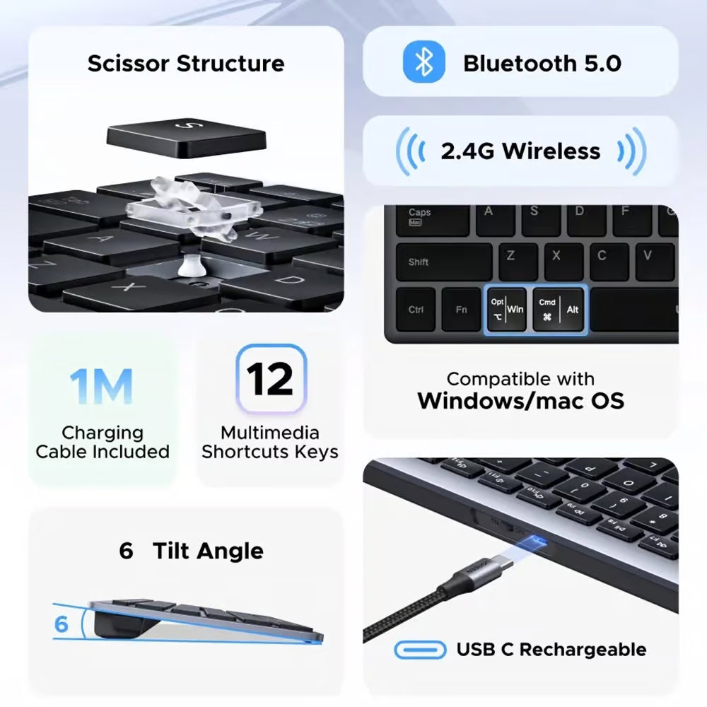 UGREEN K552 75163 Wireless Bluetooth Keyboard Grey (New)