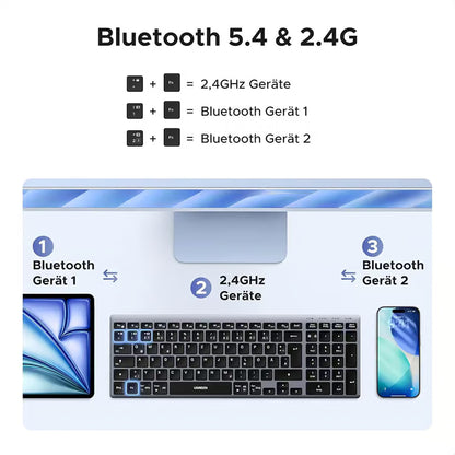 UGREEN K552 75163 Wireless Bluetooth Keyboard Grey (New)